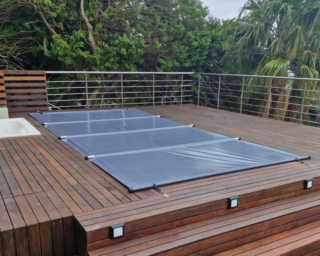 PVC Pool Cover with Dark Wooden Surrounding